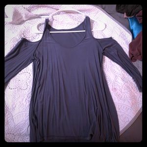 Gray off shoulder long sleeve t shirt